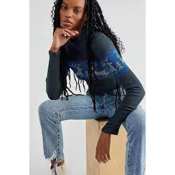 Free People Tops - SALE Free People Snowflake Ski Mock Neck Long Sleeve Shirt S NEW